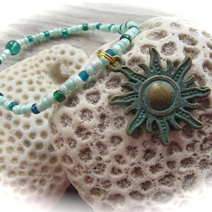 delicate mint green glass bracelet sun, rubber bracelet, boho bracelet