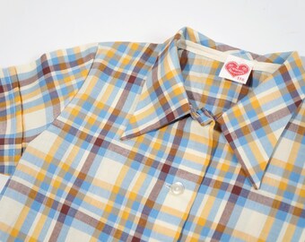 NOUVELLE chemise 110 116 WaLDorf 70 s RETRO damier coton T-Shirt SpitzKRagen 70 s VinTAge OLDSchooL