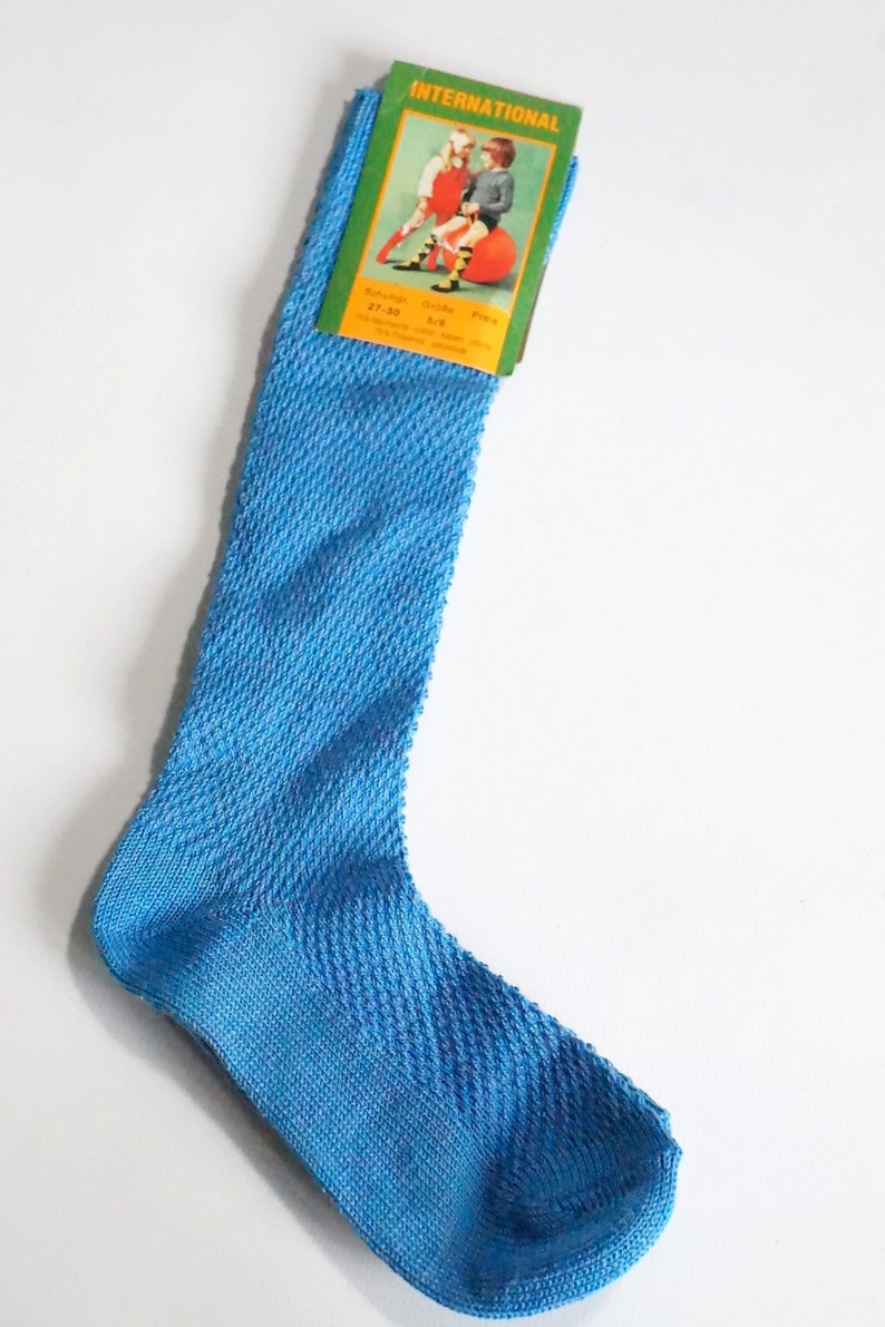 NEW 70s Socks BLau Kids 5-6 Years Stockings One-colorfully WaLdorf ReTro Size 27 28 29 30 VinTAge OLDSChooL Uni