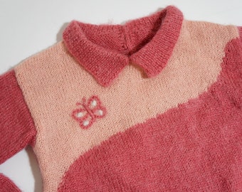 80er StricK Pullover Wolle 110 116  WaLdorF Hipster RoSA Wolle Mädchen Rosé 80s Handarbeit