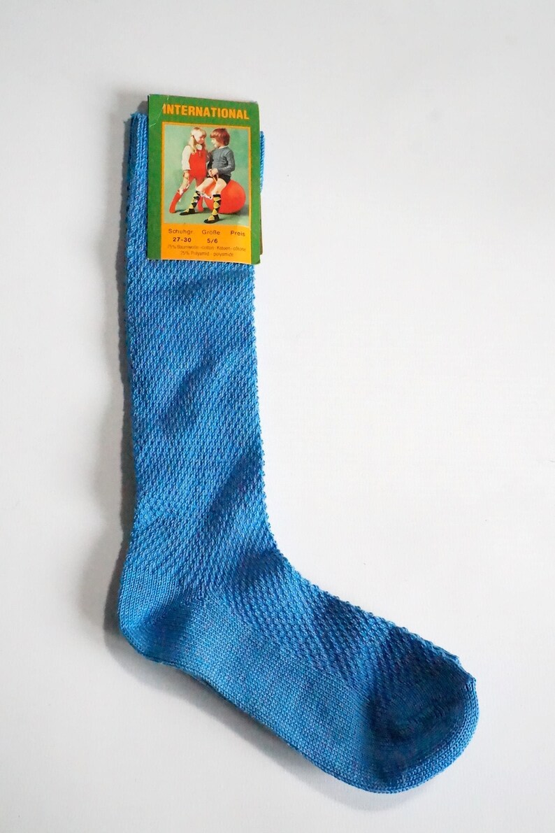 NEW 70s Socks BLau Kids 5-6 Years Stockings One-colorfully WaLdorf ReTro Size 27 28 29 30 VinTAge OLDSChooL Uni