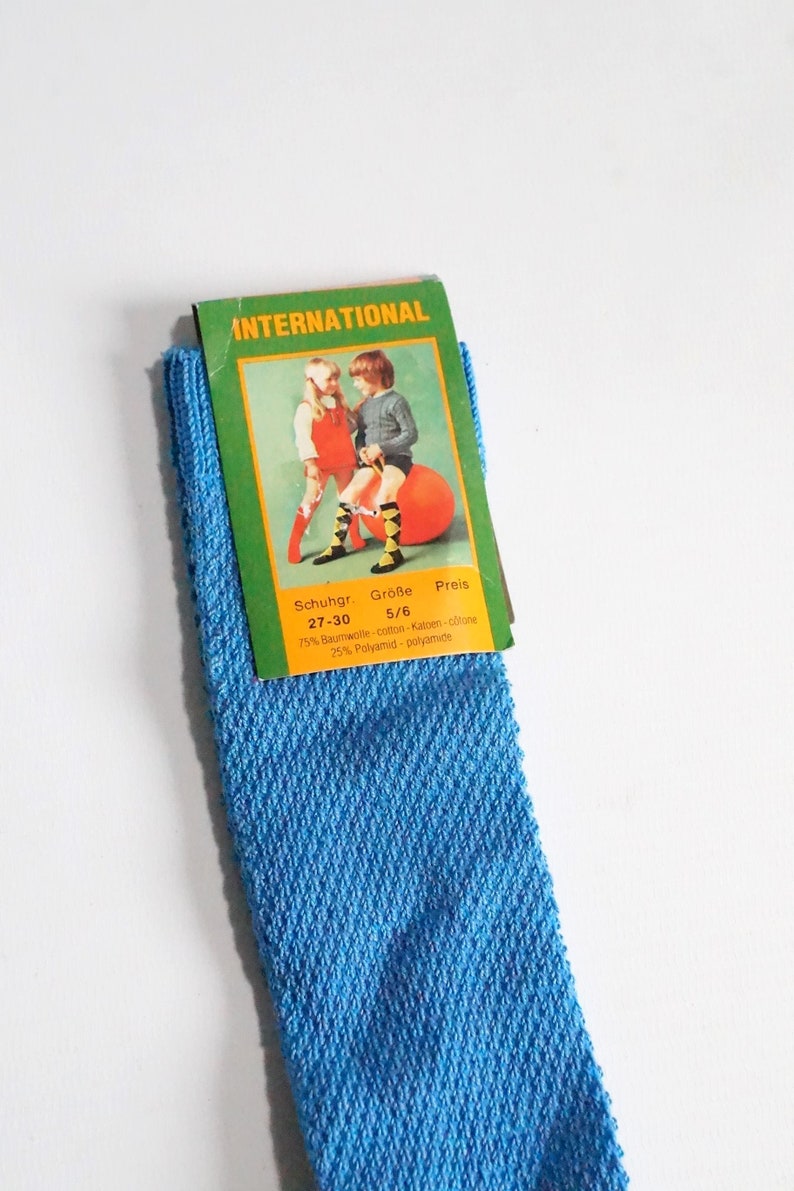 NEW 70s Socks BLau Kids 5-6 Years Stockings One-colorfully WaLdorf ReTro Size 27 28 29 30 VinTAge OLDSChooL Uni