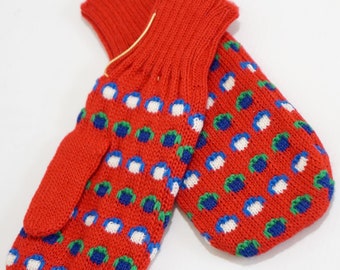 NOUVEAU 70s Hand Shoes Mittenslinge 116 122 128 WaLdorf SchurwoLLe Wool Ski Winter StriCK Red