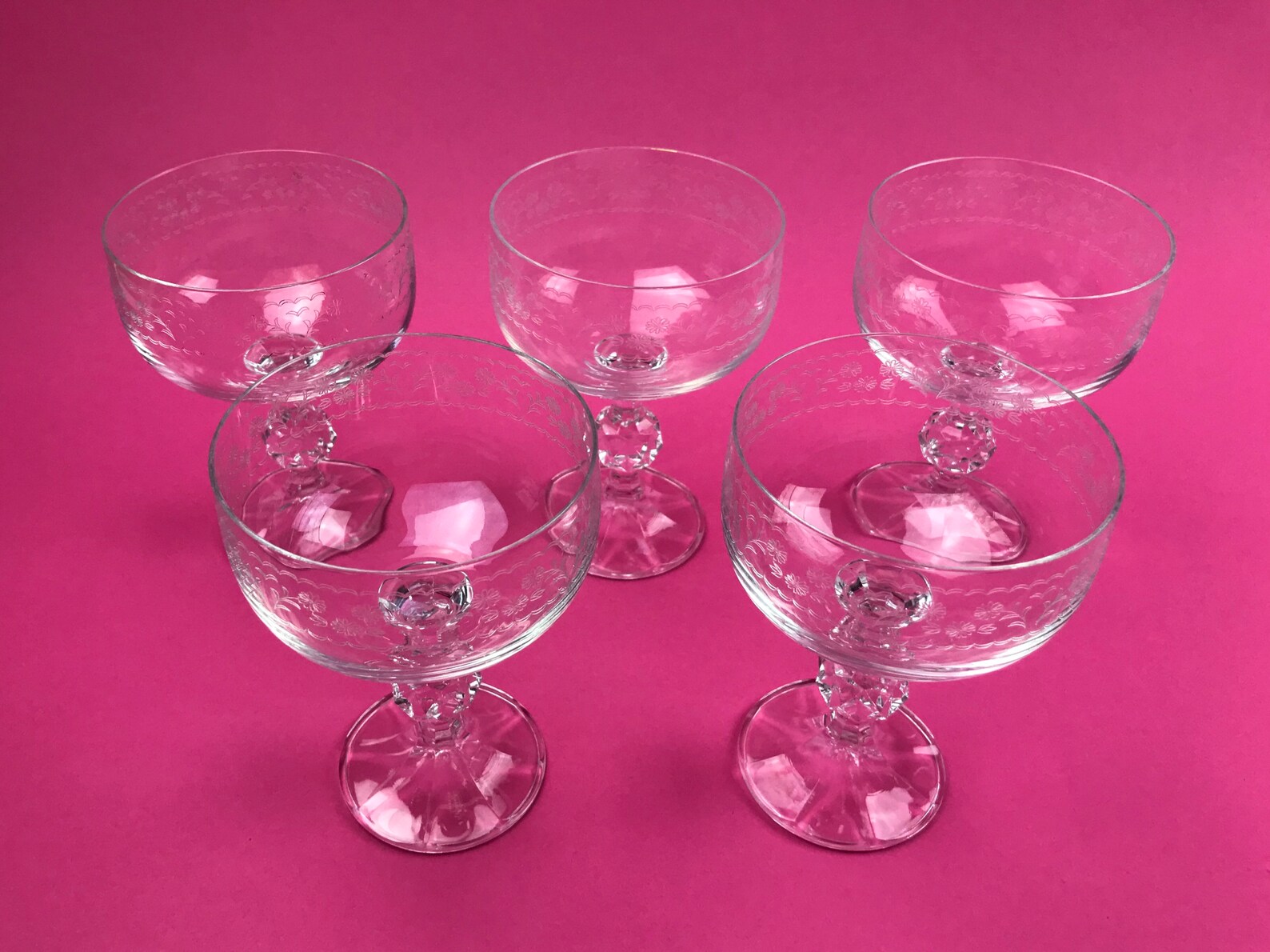 Old sparkling wine bowls set 5 tlg. with floral edge retro Etsy