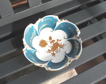 Turquoise serving bowl, decorative plate, vintage fruit plate, Henneberg porcelain Ilmenau #1785333914