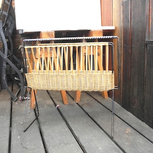 Old newspaper rack rattan weave with metal vintage home decoration #1447047292