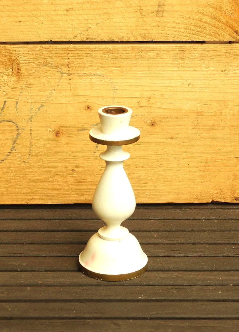 White wooden candle holder, vintage home decor #1558175384 image 1