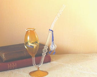 Antique schnapps pipe, cognac pipe, glass pipe, mouth-blown, handmade #4310524640