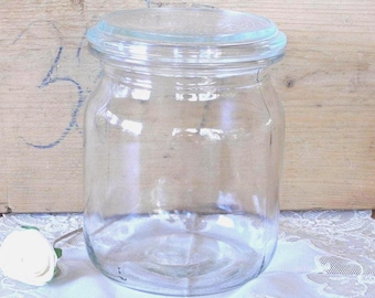Old preserving jar with lid 1 liter storage jar ribbed glass #1849252312