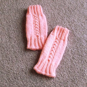 Pink hand-knitted baby warmers with cable pattern arm warmers leg warmers #1227720742