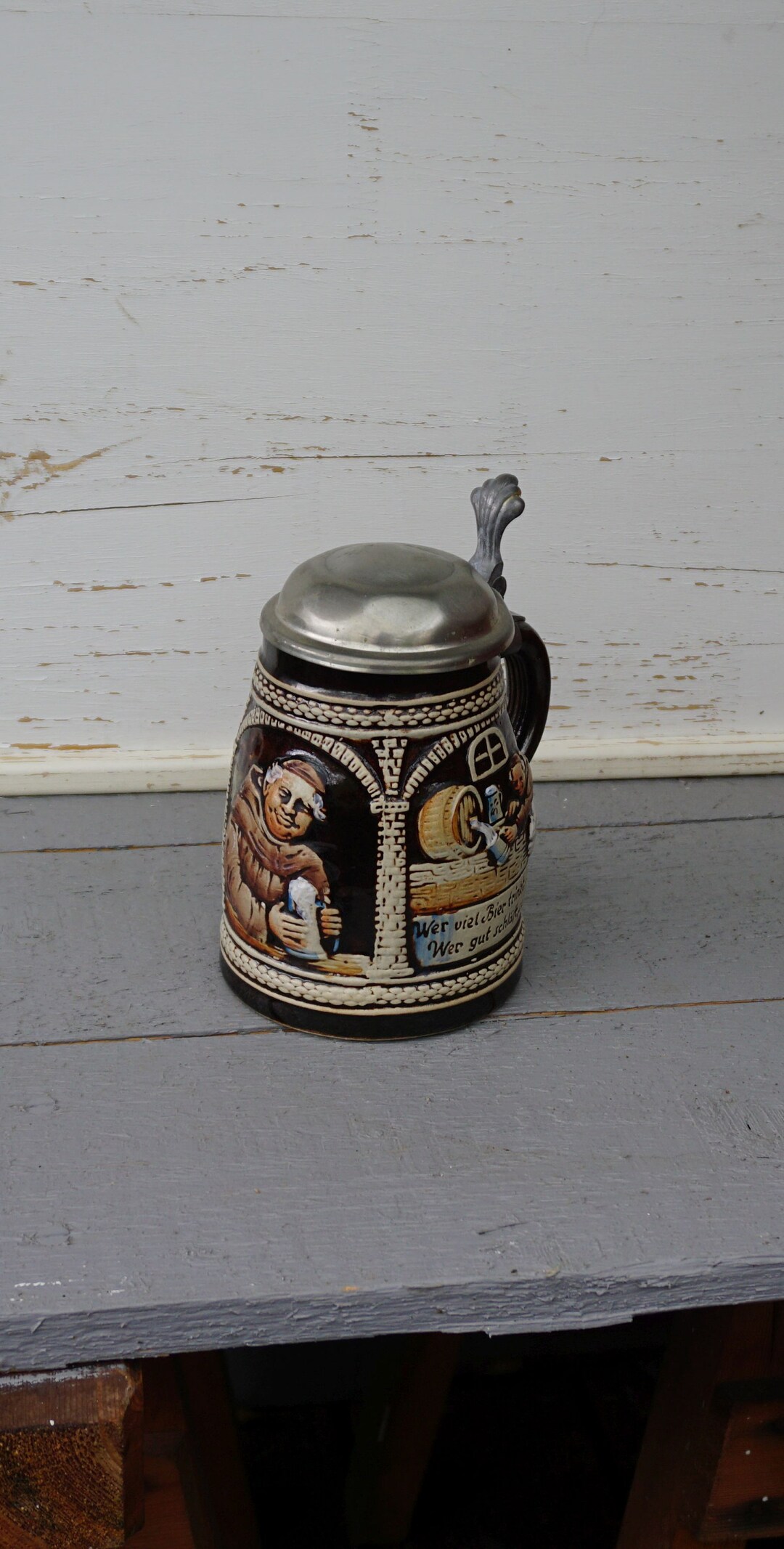 Vintage Beer Mug With Hinged Lid Etsy