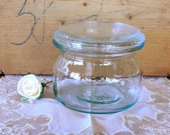 Vintage canning jar with lid, 1/2 liter storage jar, ribbed glass #1849123524