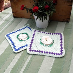 2 Crocheted Vintage Potholders/Trivets #1515342653