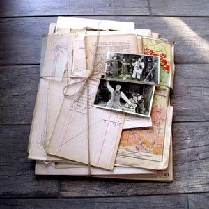 Vintage Papier Set   Alte Buchseiten  Papierkram  Fotos Bastelkit  #1192247831