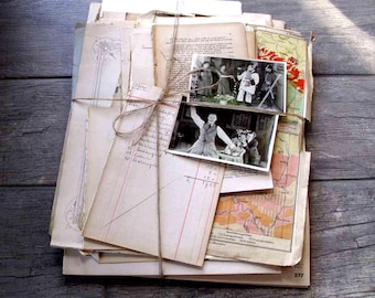 Vintage Paper Set Old Book Pages Paperwork Photos Craft Kit #1192247831