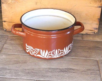 Brown enamel pot with white pattern, without lid #1850153487