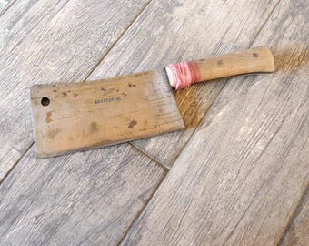 Vintage cleaver with wooden handle, solid meat knife, meat chopper, Ernst Graul #4472265088