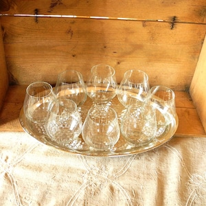 8 shot glasses with metal tray, vintage shot glasses #1420344664