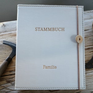 Familieboek lederen band Off White, handgemaakt, individueel familieboek, bruiloft, bruiloft, registratiekantoor, geboorte