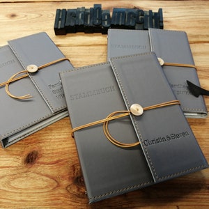 Stammbuch Apfelleder, vegan, Kieselgrau - handgemacht, individuelles Familienbuch, Hochzeit, Trauung, Standesamt, Geburt