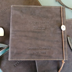 Guest book, leather cover with stitching
