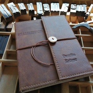 Familieboek lederen kaft Capreuva, handgemaakt, individueel familieboek, bruiloft, huwelijksceremonie, burgerlijke stand, geboorte