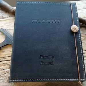 Stammbuch Ledereinband Anthrazit, handgemacht, individuelles Familienbuch, Hochzeit, Trauung, Standesamt, Geburt