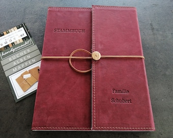 Family book leather binding ruby, handmade, individual family book, wedding, wedding, registry office, birth