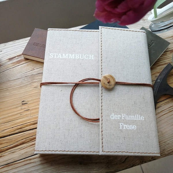 Stammbuch Leineneinband mit Steppnaht, handgemacht, Hochzeit, Trauung, Standesamt