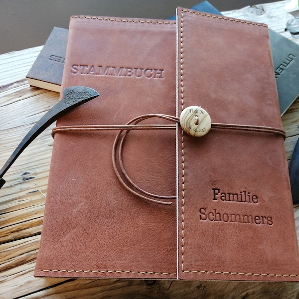 Family book leather cover Bourbon, handmade, individual family book, wedding, marriage ceremony, registry office, birth