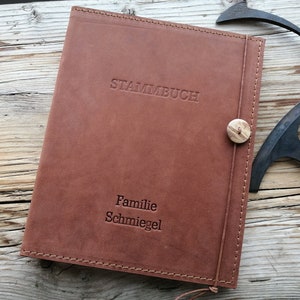 Familieboek lederen omslag Bourbon, handgemaakt, individueel familieboek, bruiloft, huwelijksceremonie, burgerlijke stand, geboorte