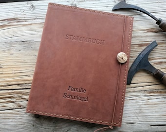 Family book leather cover Bourbon, handmade, individual family book, wedding, marriage ceremony, registry office, birth