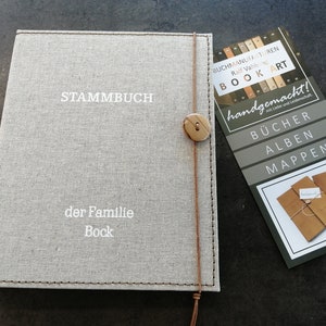 Familieboek A5, ruwe linnen omslag met gewatteerde naad, handgemaakt, bruiloft, huwelijksceremonie, burgerlijke stand,
