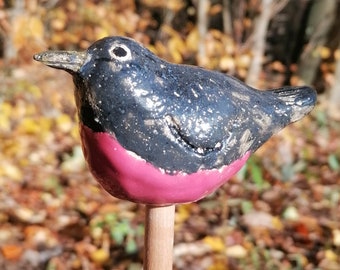 Keramikvogel  Gartenkeramik pink Vogelfigur