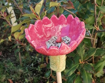 Keramikblüte pink Insektenbad Gartenkeramik