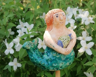 Meerjungfrau türkis Nixe Keramikfigur Homedeko