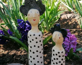 Gartenfiguren Duo gepunktet Keramik Skulptur Gartenkeramik Punkte Wohndekoration