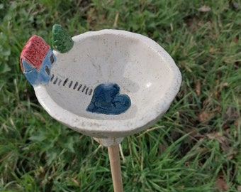 Vogeltränke mit Herz Vogelbad Keramik Gartenkeramik