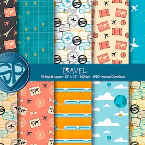 COD089-50%OFF Papel de viagem/Pacote de papel digital/Papel para scrapbooking digital/Download instantâneo para uso pessoal e comercial