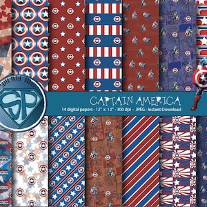 COD0n03-50%OFF CAPTAIN Carta digitale AMERICANA/Pacchetto carta digitale/Carta di scrapbooking digitale/Download istantaneo per uso personale e commerciale
