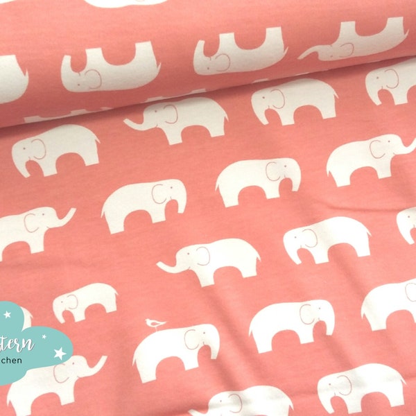 Birch fabrics Elli Family coral elefanten coralle aprikot elafentenfamilie biojersey