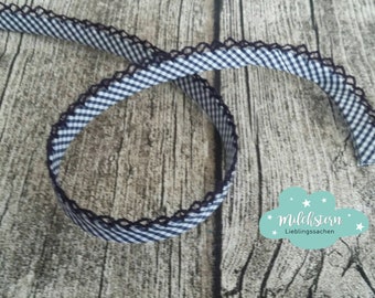 Schrägband Spitze 1,5 cm Länge 5m blau marine vichy 2,40 Euro pro Meter Häkelspitze