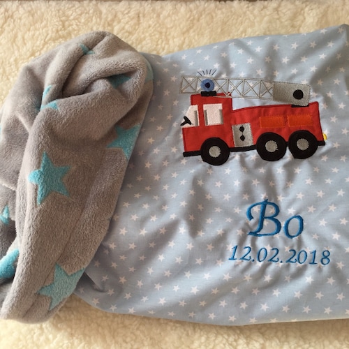Baby Blanket Embroidered With Name and Date / BLUE With Etsy