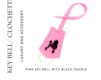 Pink Leather Poodle Key bell, Key Clochette, Accessory, Handmade Leather, Veg Leather, Vachetta, Purse Charm, Keys, Monogram, Key chain