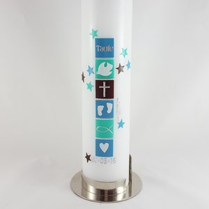 Baptism candle mint / blue / brown with stars , for boys