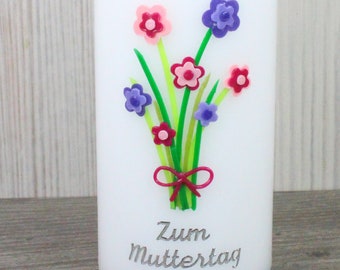 Muttertag Kerze mit Blumen, 15cm x 6cm