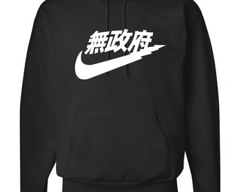 black hoodie with japanese writing