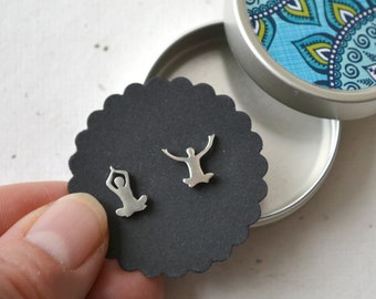 Stud earrings yoga meditation, stainless steel, jewelry box