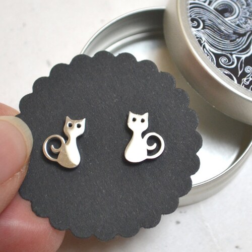 Ohrstecker Edelstahl kleine Katzen Schmuckdöschen