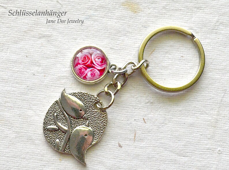 Key Ring birds and roses